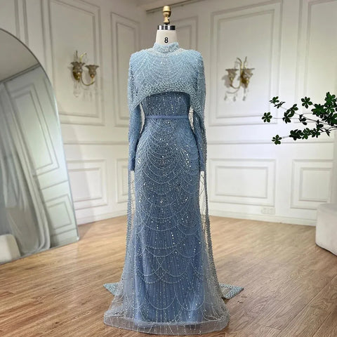 Robe de soirée longue style sirène pour femme musulmane, tenue de soirée de luxe, style Dubaï, Arabie saoudite, pour fête de mariage, 2025, LA72032M 