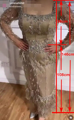 MuslimTurquoise Mermaid  Elegant Evening Dresses Gowns 2025 Luxury Beaded Feather For Women Party LA71722