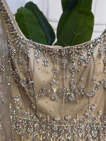 MuslimTurquoise Mermaid  Elegant Evening Dresses Gowns 2025 Luxury Beaded Feather For Women Party LA71722