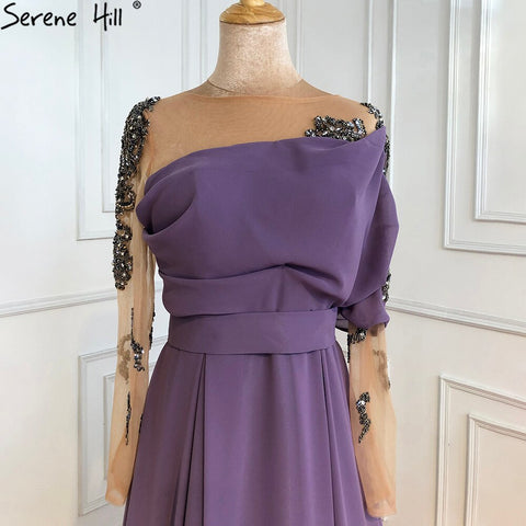 Musllim Purple A-Line Evening Dresses Gowns 2025 Beading Diamond Satin Sexy For Woman Party LA71053