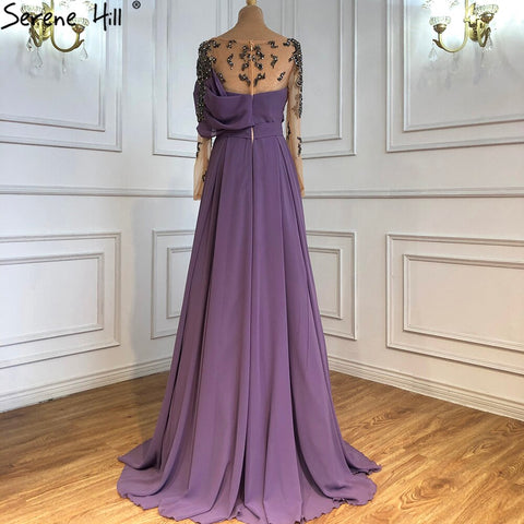 Musllim Purple A-Line Evening Dresses Gowns 2025 Beading Diamond Satin Sexy For Woman Party LA71053