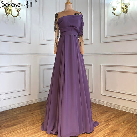 Musllim Purple A-Line Evening Dresses Gowns 2025 Beading Diamond Satin Sexy For Woman Party LA71053