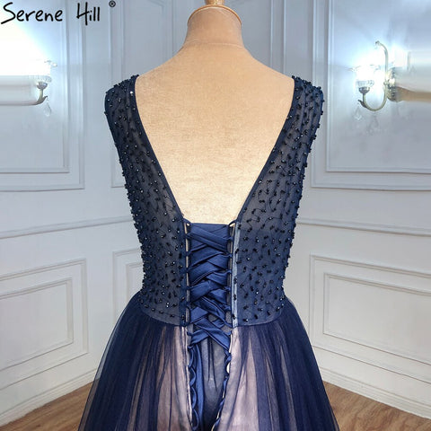 Navy Blue A-Line Evening Dresses Gowns 2025 Sleeveless Beaded Sexy For Women Wedding Party LA71125