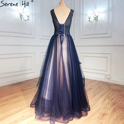 Navy Blue A-Line Evening Dresses Gowns 2025 Sleeveless Beaded Sexy For Women Wedding Party LA71125