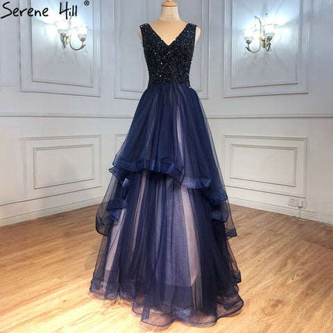 Navy Blue A-Line Evening Dresses Gowns 2025 Sleeveless Beaded Sexy For Women Wedding Party LA71125
