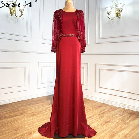 Navy Blue Mermaid Elegant Evening Dresses Gowns 2025 Satin Beading Shawl Yarn Sexy For Women Party LA70884