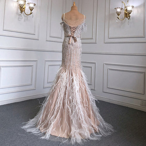 Luxury Feathers Navy Blue Prom Evening Dresses LA71656