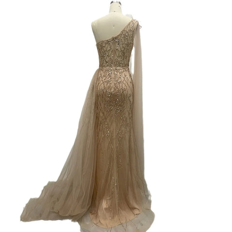 Nude Arabic Evening Dress Side Train One Shoulder Mermaid for Women's Formal Prom Wedding Party Gowns 2025 LA72442