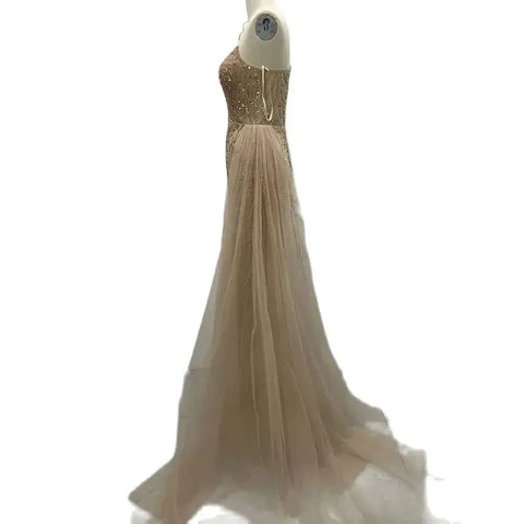 Nude Arabic Evening Dress Side Train One Shoulder Mermaid for Women's Formal Prom Wedding Party Gowns 2025 LA72442