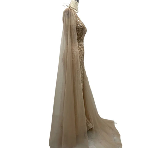 Nude Arabic Evening Dress Side Train One Shoulder Mermaid for Women's Formal Prom Wedding Party Gowns 2025 LA72442