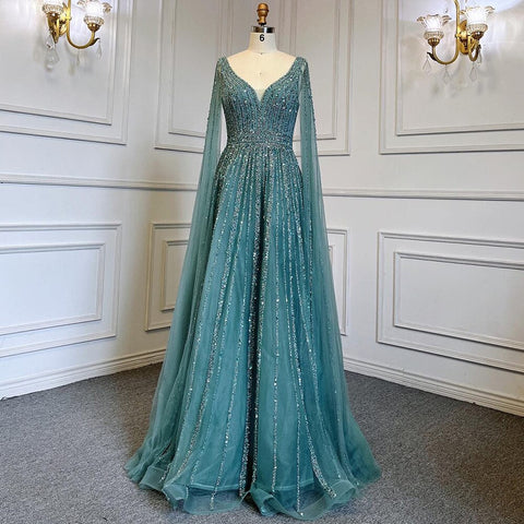 Luxury Nude Dubai Evening Dress with Cape Sleeves LA71567