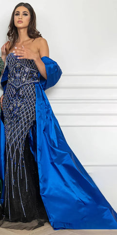 Nude Beaded Mermaid Evening Gown Off Shoulder Shawl Crystal Detailing for Formal Occasion  2025 LA72819