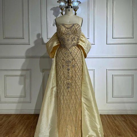 Nude Beaded Mermaid Evening Gown Off Shoulder Shawl Crystal Detailing for Formal Occasion  2025 LA72819