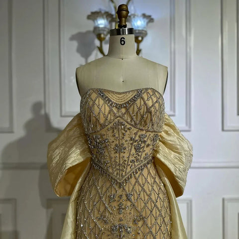 Nude Beaded Mermaid Evening Gown Off Shoulder Shawl Crystal Detailing for Formal Occasion  2025 LA72819