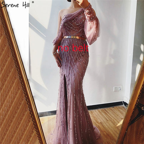 Nude High Split Mermaid Evening Dresses Gowns 2025 Luxury Beaded One Shoulder Elegant For Women Party LA70258