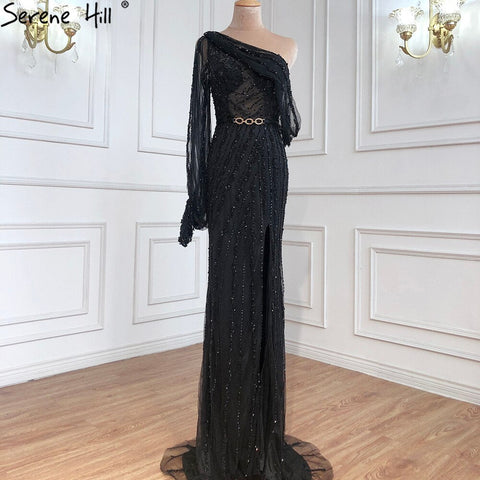 Nude High Split Mermaid Evening Dresses Gowns 2025 Luxury Beaded One Shoulder Elegant For Women Party LA70258