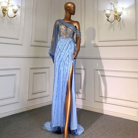 Nude High Split Mermaid Evening Dresses Gowns 2025 Luxury Beaded One Shoulder Elegant For Women Party LA70258