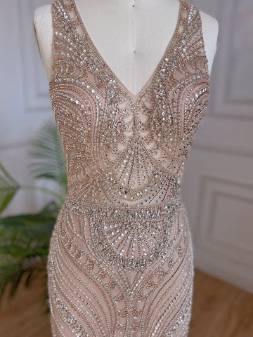 Nude Luxury Mermaid Evening Dresses Gowns 2025 Beaded Feather Elegant For Women Wedding Party LA71868