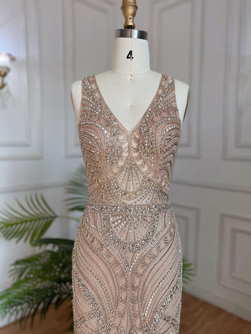 Nude Luxury Mermaid Evening Dresses Gowns 2025 Beaded Feather Elegant For Women Wedding Party LA71868