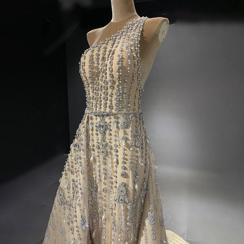 Nude Mermaid Elegant Evening Dresses Gowns 2025 Beaded Luxury One-Shoulder For Women Party LA71538