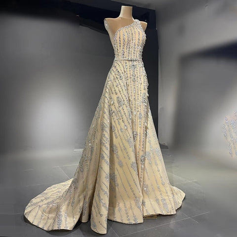Nude Mermaid Elegant Evening Dresses Gowns 2025 Beaded Luxury One-Shoulder For Women Party LA71538