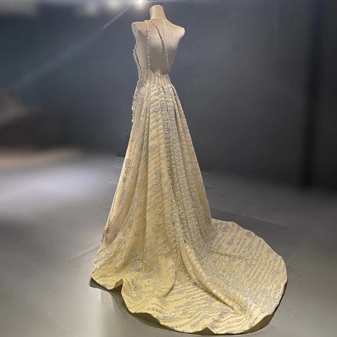 Nude Mermaid Elegant Evening Dresses Gowns 2025 Beaded Luxury One-Shoulder For Women Party LA71538