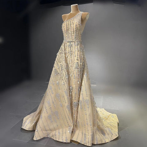 Nude Mermaid Elegant Evening Dresses Gowns 2025 Beaded Luxury One-Shoulder For Women Party LA71538