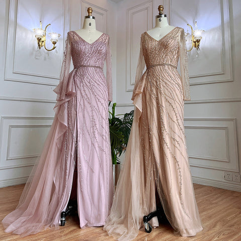 Nude Mermaid Sexy High Split With Skirt Beaded Long Evening Dresses Gowns For Women Wedding Party 2025 LA71944