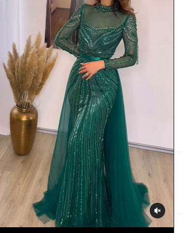 Robe de soirée sirène champagne de luxe avec jupe amovible LA71533