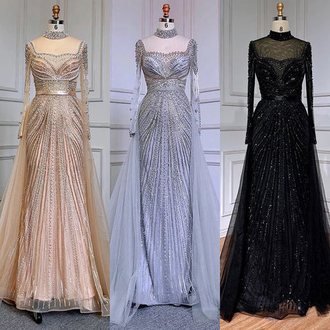 Robe de soirée sirène champagne de luxe avec jupe amovible LA71533