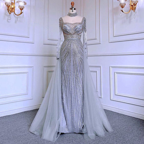 Robe de soirée sirène champagne de luxe avec jupe amovible LA71533