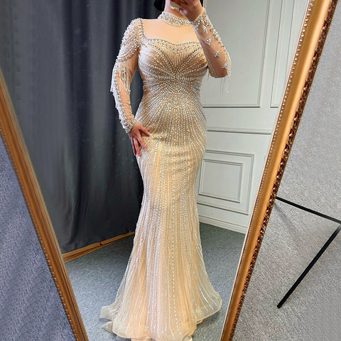 Robe de soirée sirène champagne de luxe avec jupe amovible LA71533