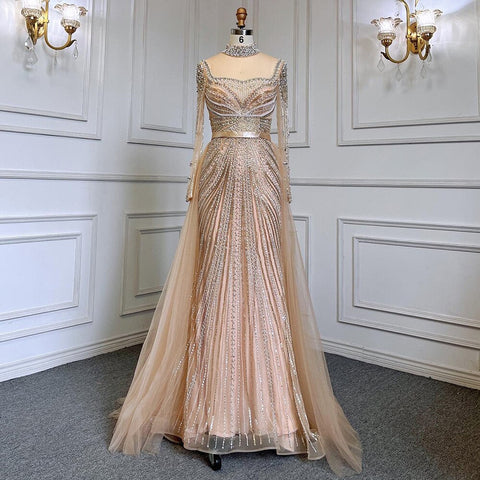 Robe de soirée sirène champagne de luxe avec jupe amovible LA71533