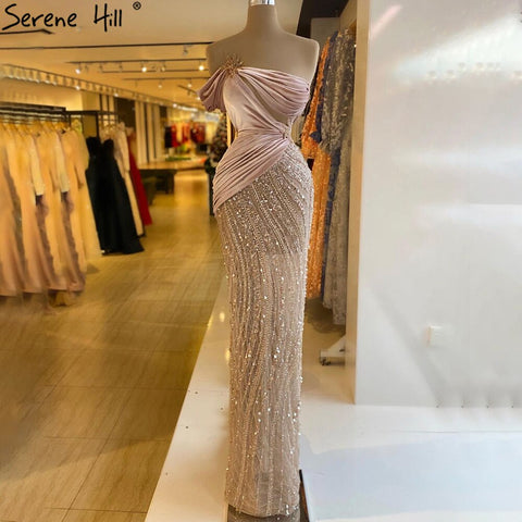 Nude Pink Meramid Evening Dresses Gowns 2025 Luxury Beading Elegant For Women Party LA71095