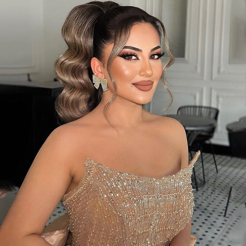 Nude Simple Elegant Mermaid Boat Neck Beaded  Evening Dresses Gowns 2025 Sexy For Women Party LA72114