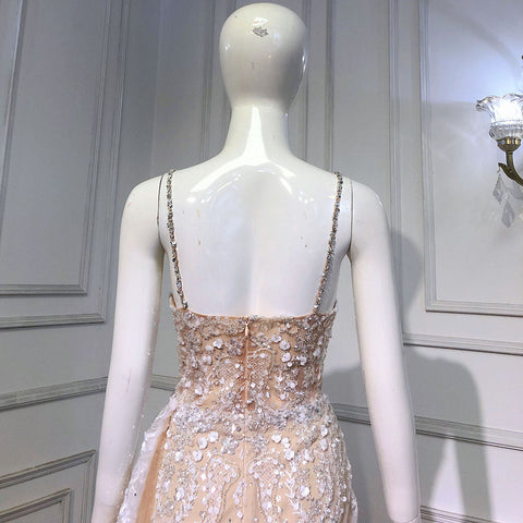 Nude Spaghetti Strap Luxury Evening Dresses Gowns 2025 Mermaid Beaded Elegant Overskirt For Women Party LA71599