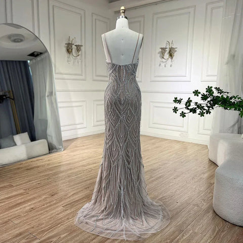 Nude White Mermaid Evening Dresses Gowns 2025 Spaghetti Strap Luxury Elegant For Women Party LA70214