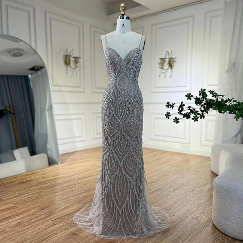 Nude White Mermaid Evening Dresses Gowns 2025 Spaghetti Strap Luxury Elegant For Women Party LA70214