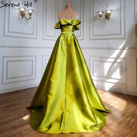 Olive Green A-Line Sexy Satin Off Shoulder Evening Dresses Long Luxury 2025 Celebrity Gowns For Woman Party LA70245