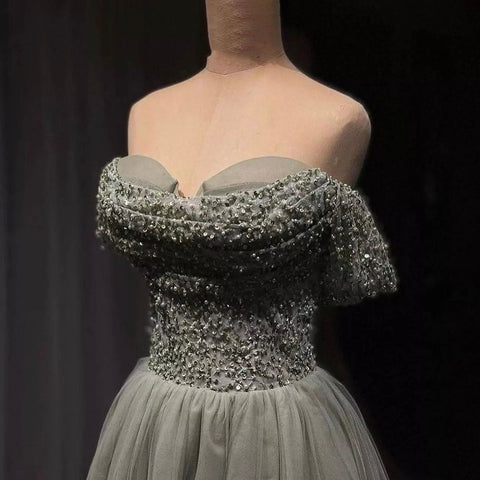 Olive Green A-Line Sweetheart Neck Evening Dresses Gowns 2025 Luxury Beaded For Woman Party LA71681