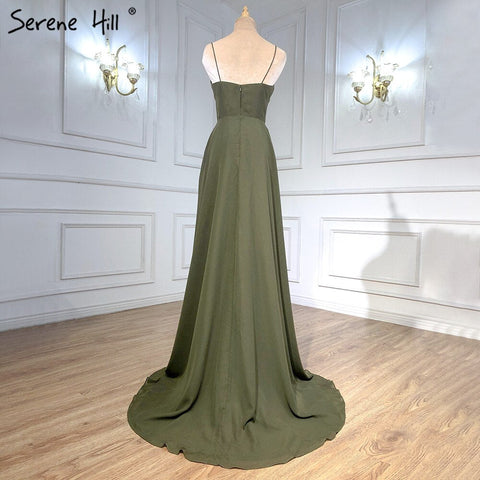 Olive Green Satin Evening Dresses Gowns 2025 Spaghetti Strap Simple For Women Party LA71298