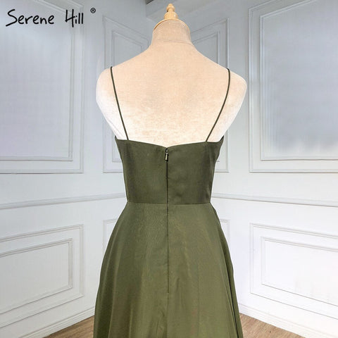 Olive Green Satin Evening Dresses Gowns 2025 Spaghetti Strap Simple For Women Party LA71298