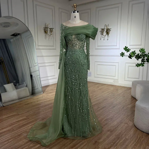 Oliver Green Mermaid Floor Length Luxury Beaded Pearls Evening Dresses Gowns For Women Wedding Party 2025 LA72396