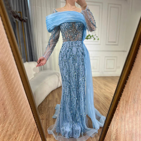 Oliver Green Mermaid Floor Length Luxury Beaded Pearls Evening Dresses Gowns For Women Wedding Party 2025 LA72396