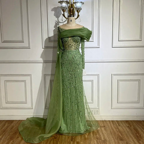 Oliver Green Mermaid Floor Length Luxury Beaded Pearls Evening Dresses Gowns For Women Wedding Party 2025 LA72396