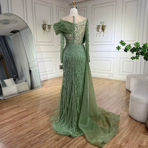 Oliver Green Mermaid Floor Length Luxury Beaded Pearls Evening Dresses Gowns For Women Wedding Party 2025 LA72396