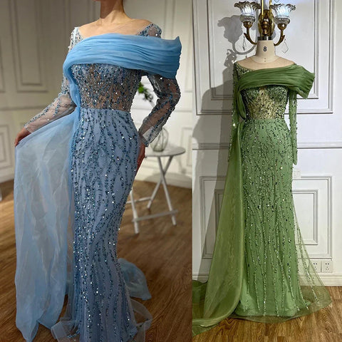 Oliver Green Mermaid Floor Length Luxury Beaded Pearls Evening Dresses Gowns For Women Wedding Party 2025 LA72396