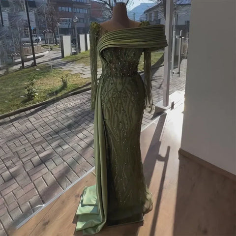 Oliver Green Mermaid Floor Length Luxury Beaded Pearls Evening Dresses Gowns For Women Wedding Party 2025 LA72396
