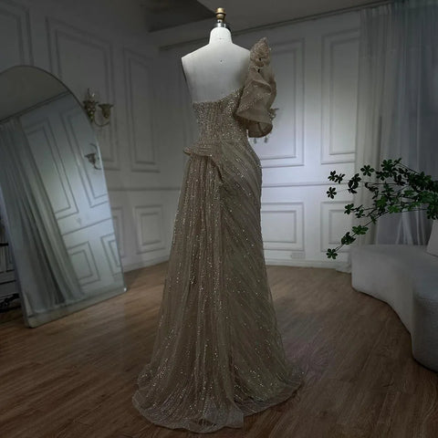 One-Shoulder nude Mermaid With Overskirt Beaded Evening Dress Gown for Women's Wedding Party 2025 LA72389