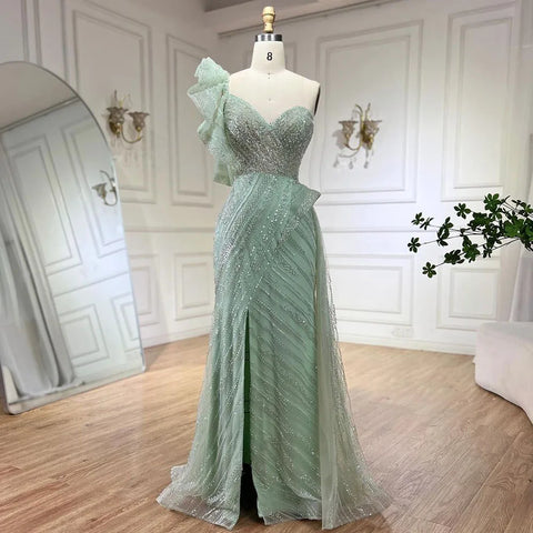 One-Shoulder nude Mermaid With Overskirt Beaded Evening Dress Gown for Women's Wedding Party 2025 LA72389